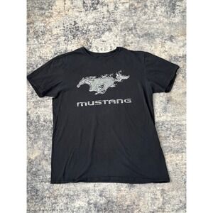 Vintage Ford Mustang Graphic T Shirt Black Chrome Horse Logo Short Sleeve Large